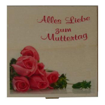 Holzkassette "Muttertag" mit Rosenstrauß